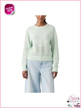 Long Sleeve Crochet Pullover Sweater Crew Neck Standard Fit